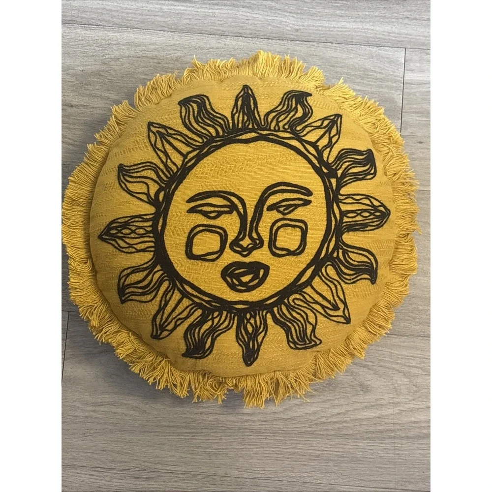 Opalhouse Jungalow Celestial Boho Sun Throw Pillow Yellow Embroidered Fringe 16